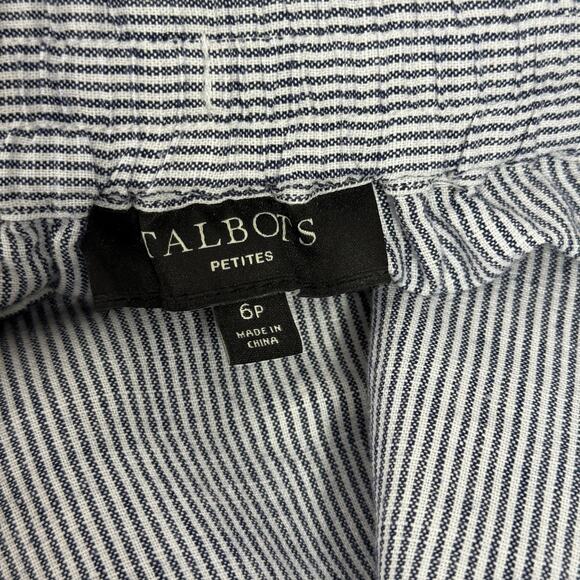 Talbots Pants Womens 6P Blue White Striped Linen Cotton Pull On Elastic Waist - Picture 5 of 8